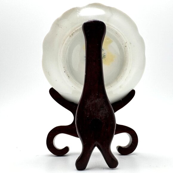 Limoges France Miniature Plate Romantic Rose Pattern Wooden Stand Vtg 1.75" - Picture 8 of 8